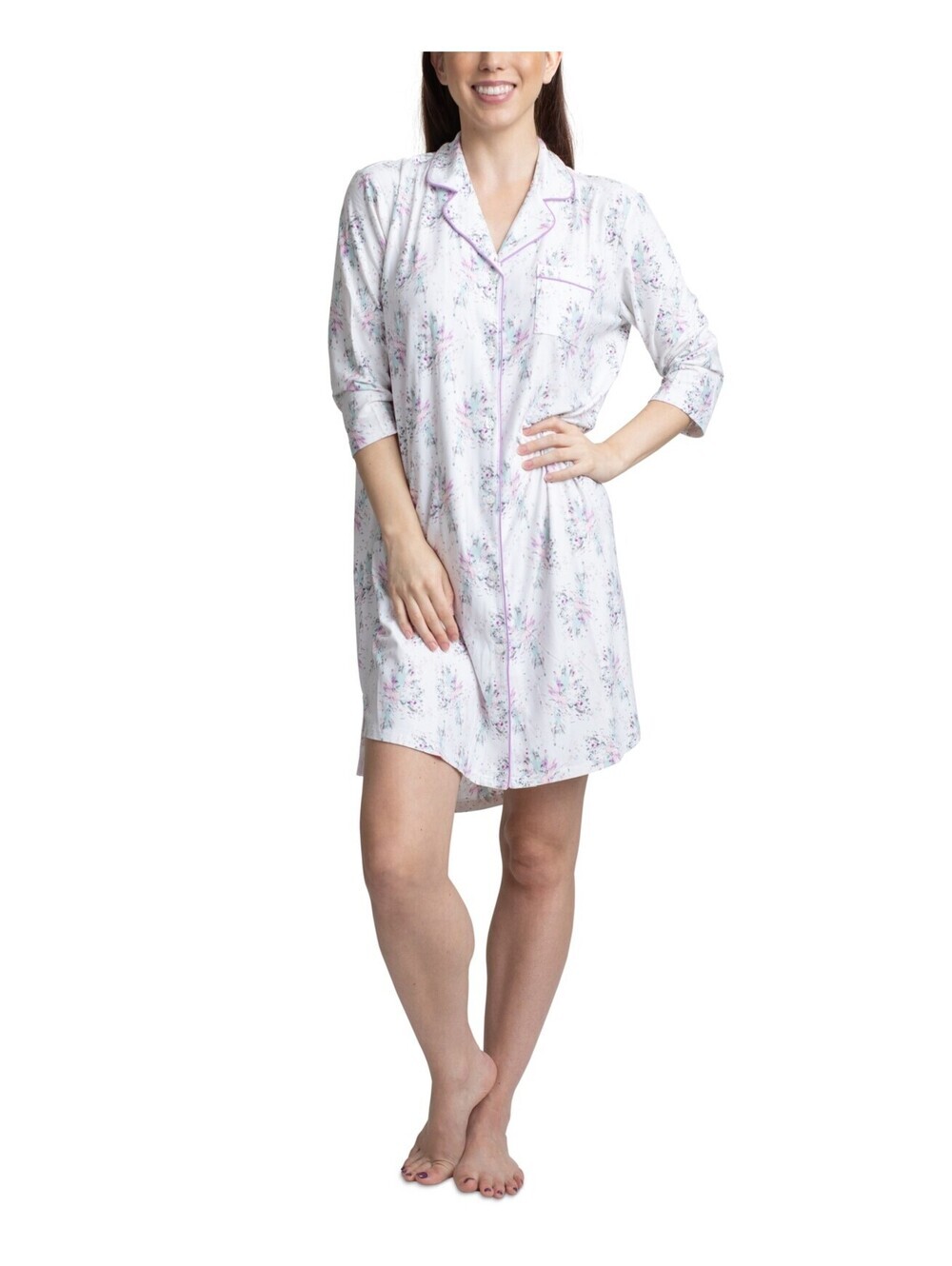 Hanes Womens Printed Notch Collar Sleepshirt Nightgown Size L